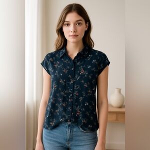 Clockhouse Floral Semi-Sheer Blouse Women’s M Cottagecore Fairy Forest Coastal